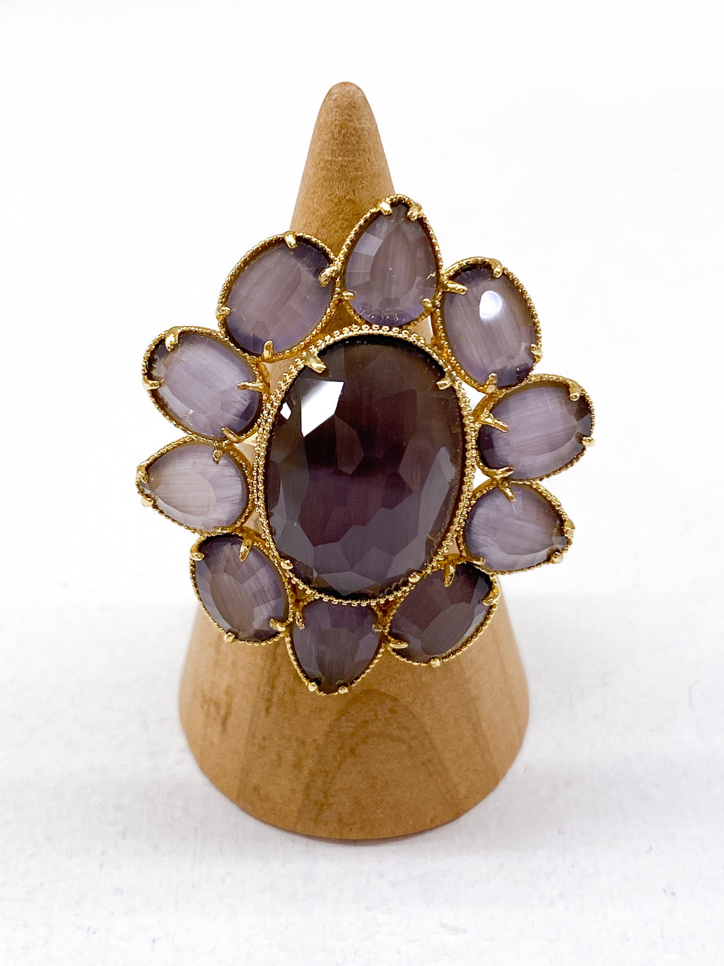 Bague doré avec fleur en améthyste naturelle