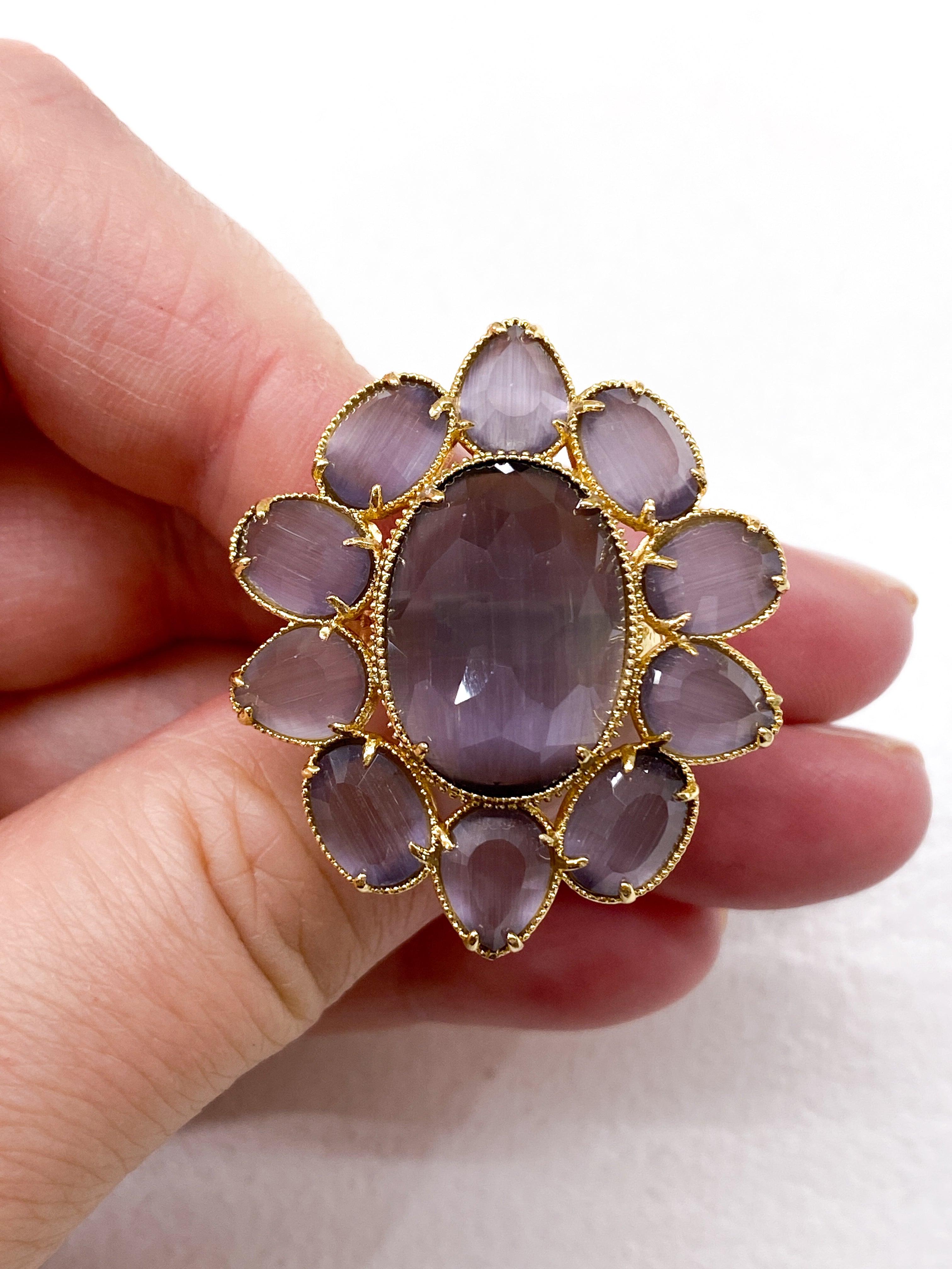 Bague doré avec fleur en améthyste naturelle