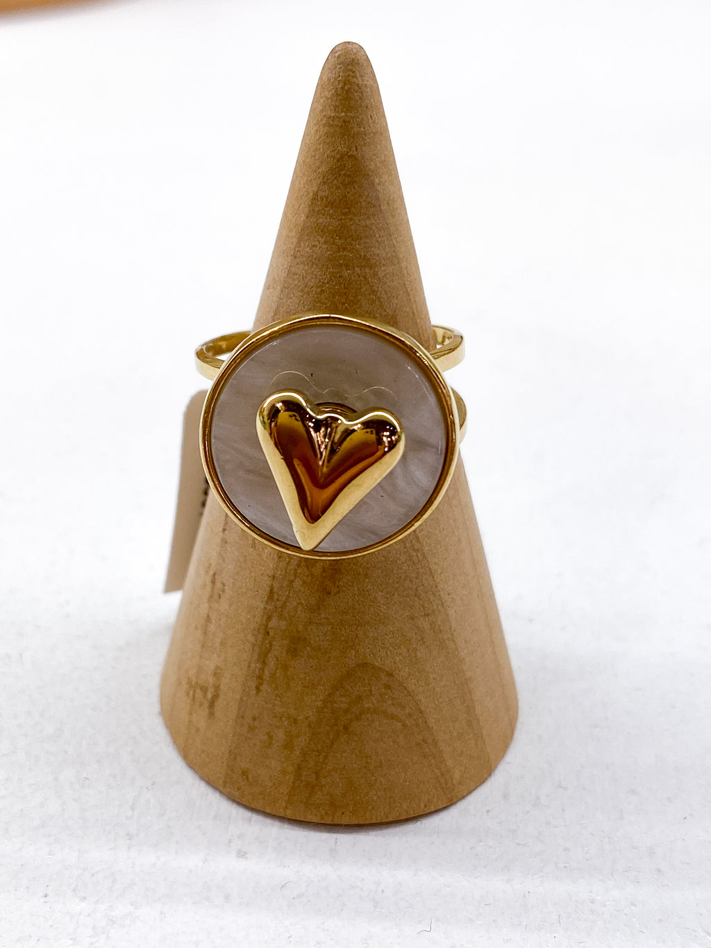Bague nacrée anti-stress avec cœur doré