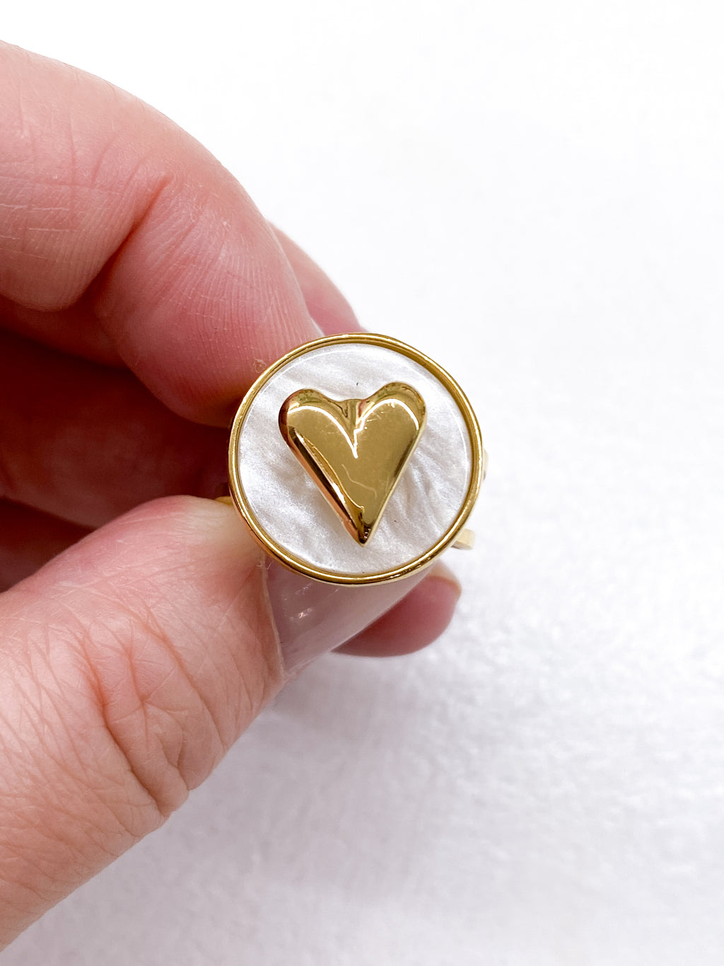 Bague nacrée anti-stress avec cœur doré