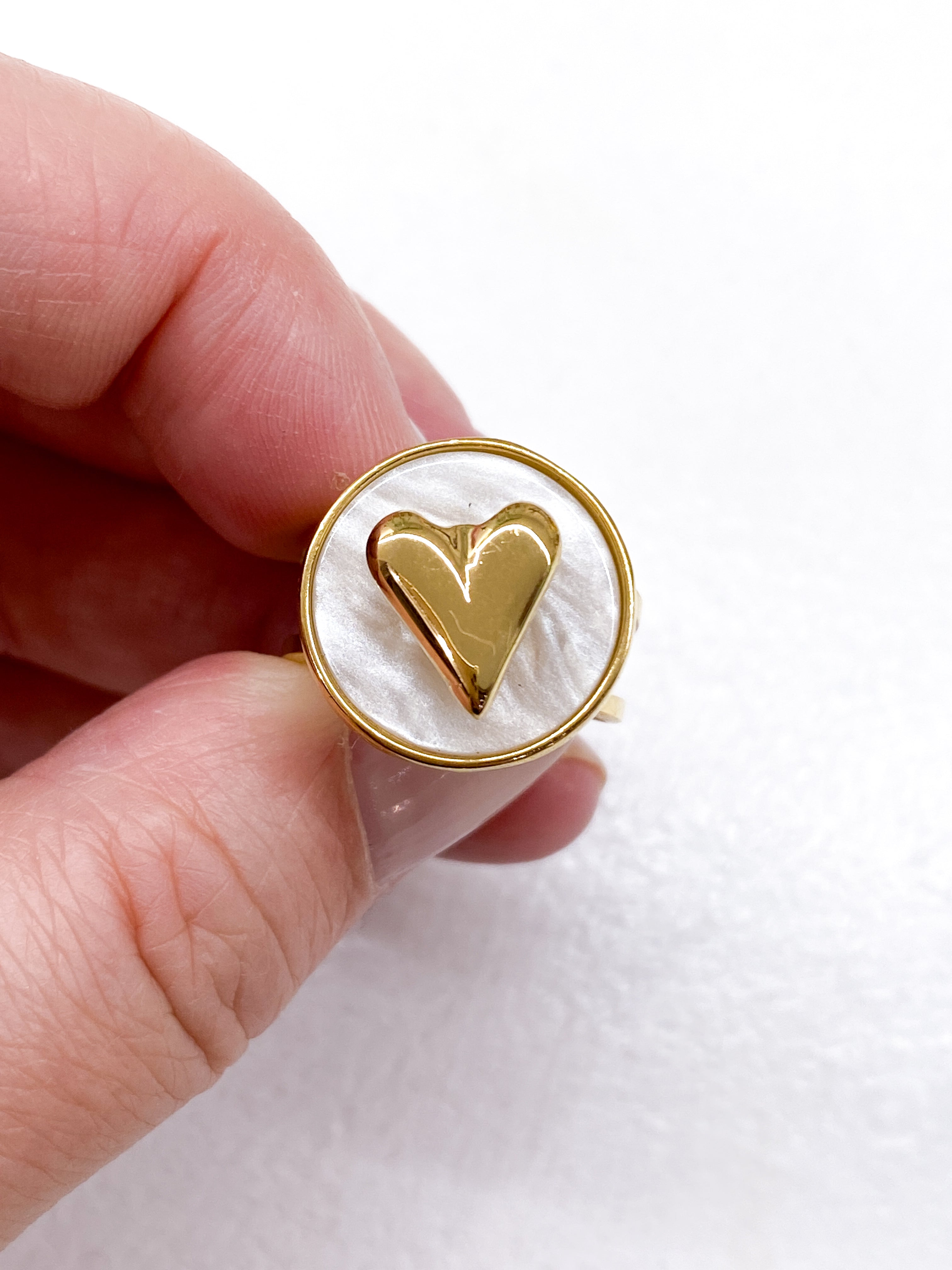 Bague nacrée anti-stress avec cœur doré