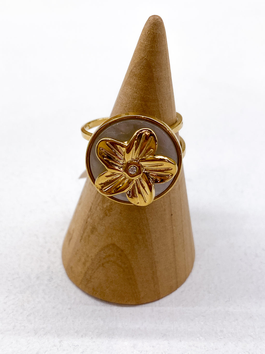Bague fine anti-stress avec fleur tournante