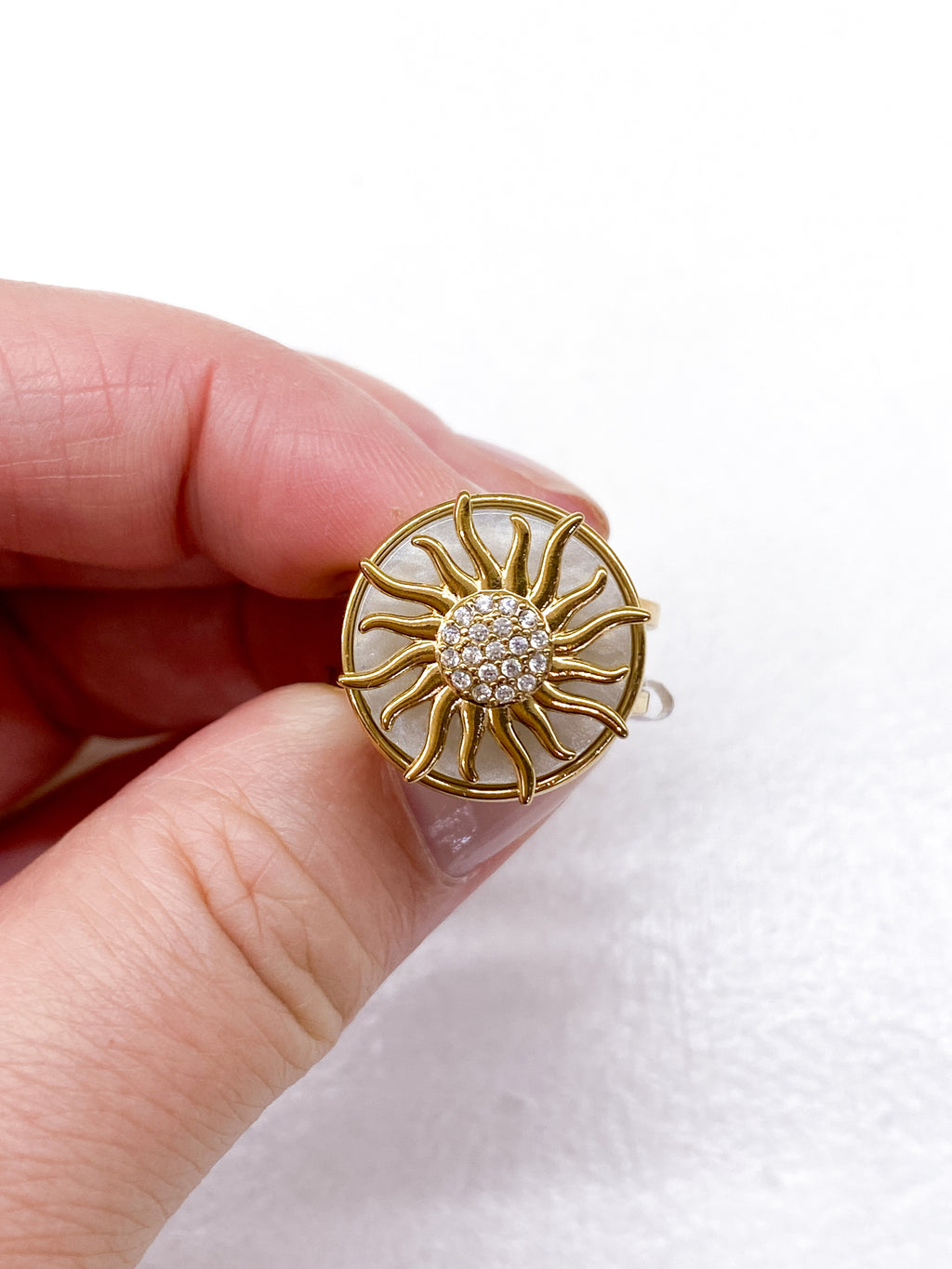 Bague nacrée anti-stress avec soleil tournant