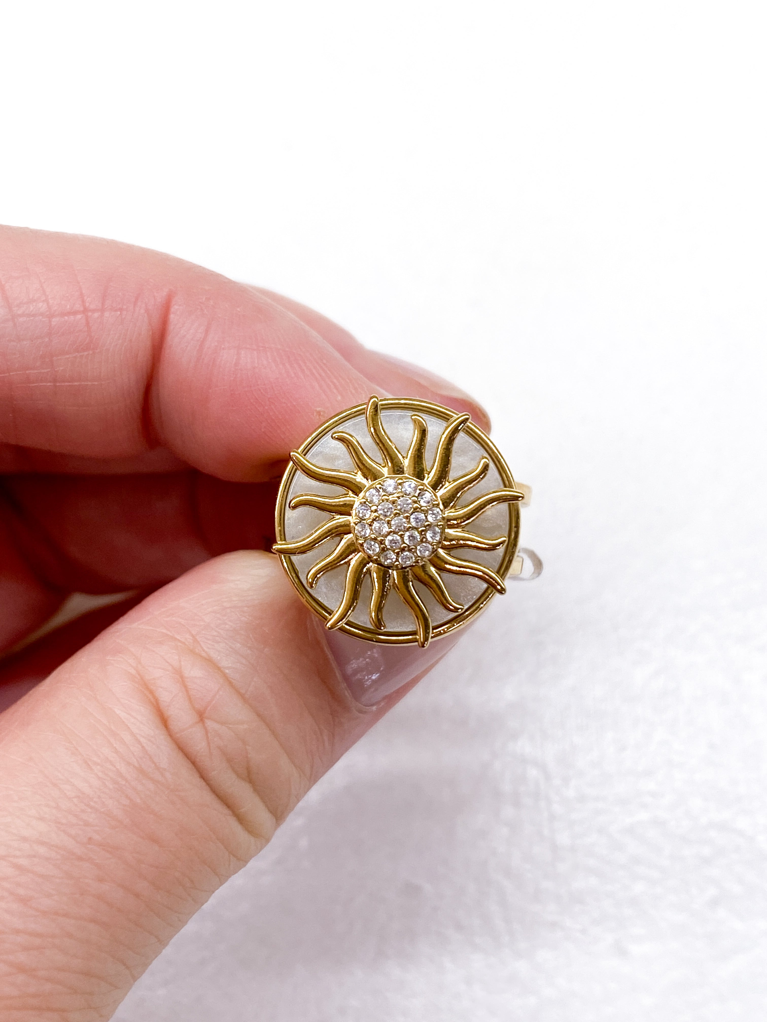 Bague nacrée anti-stress avec soleil tournant