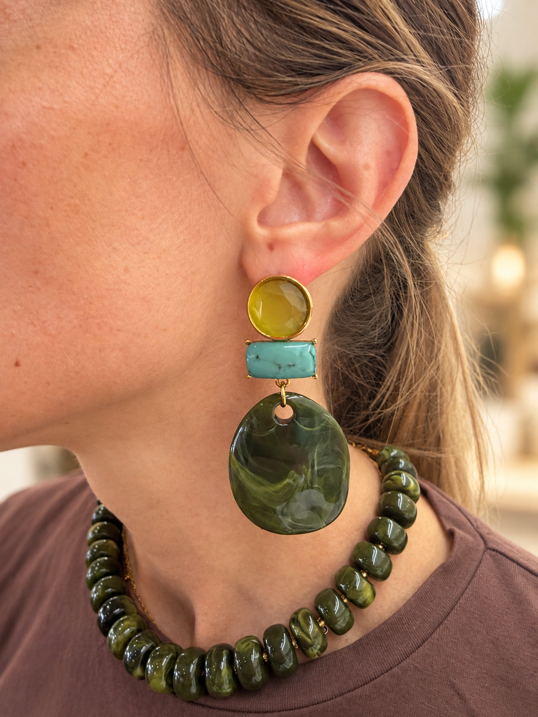 Boucles d’oreilles à 3 niveaux pendantes multi-coloris