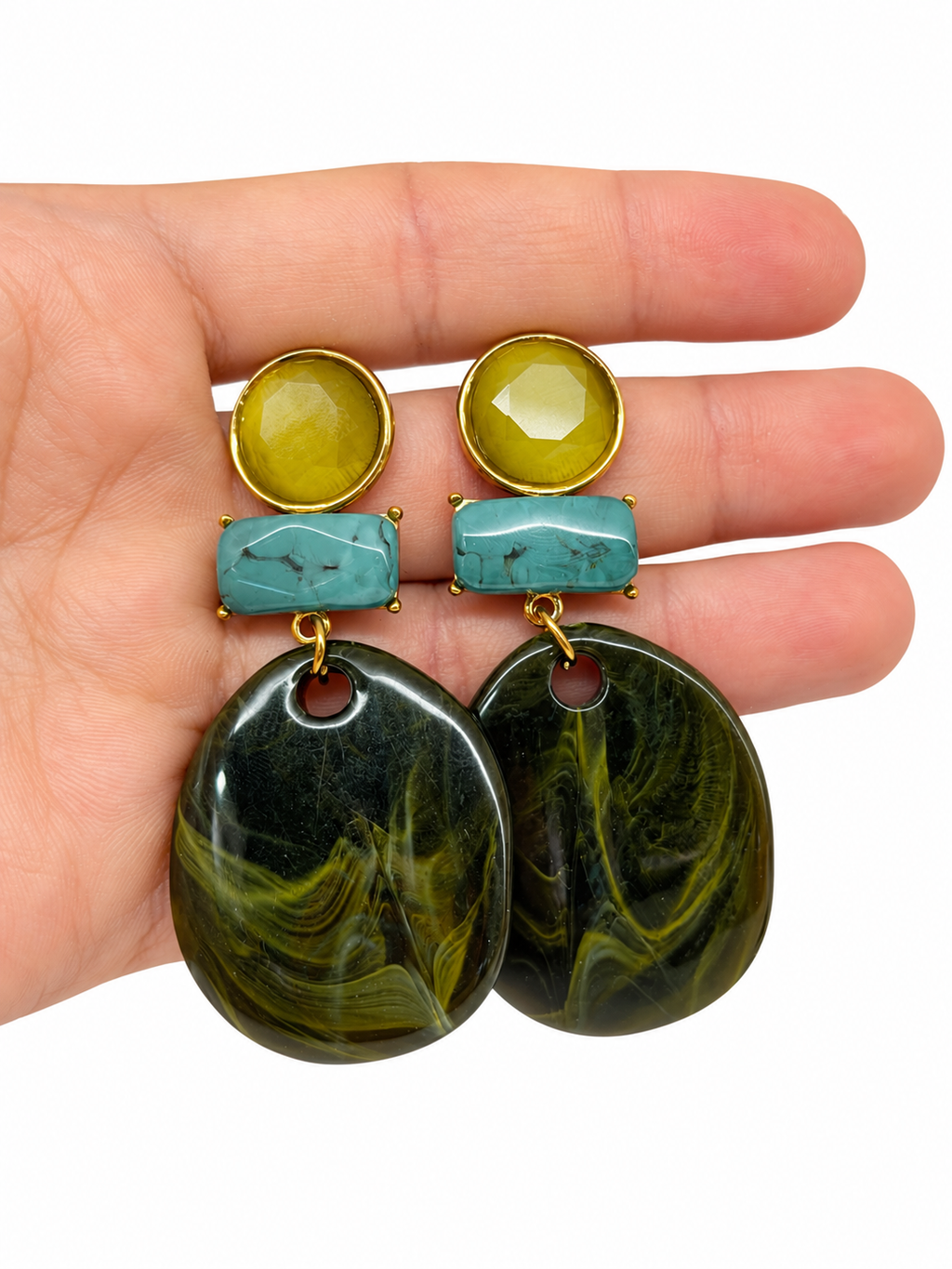 Boucles d’oreilles à 3 niveaux pendantes multi-coloris