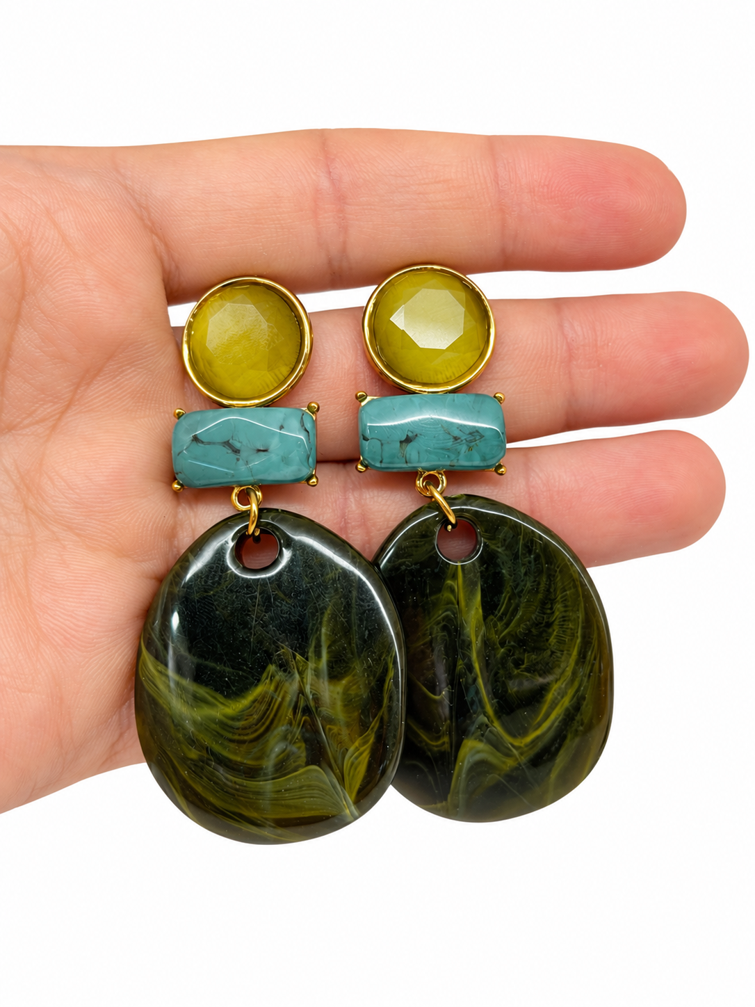 Boucles d’oreilles à 3 niveaux pendantes multi-coloris
