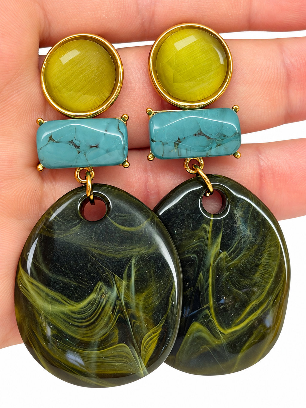 Boucles d’oreilles à 3 niveaux pendantes multi-coloris