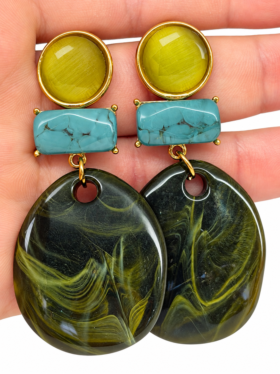 Boucles d’oreilles à 3 niveaux pendantes multi-coloris