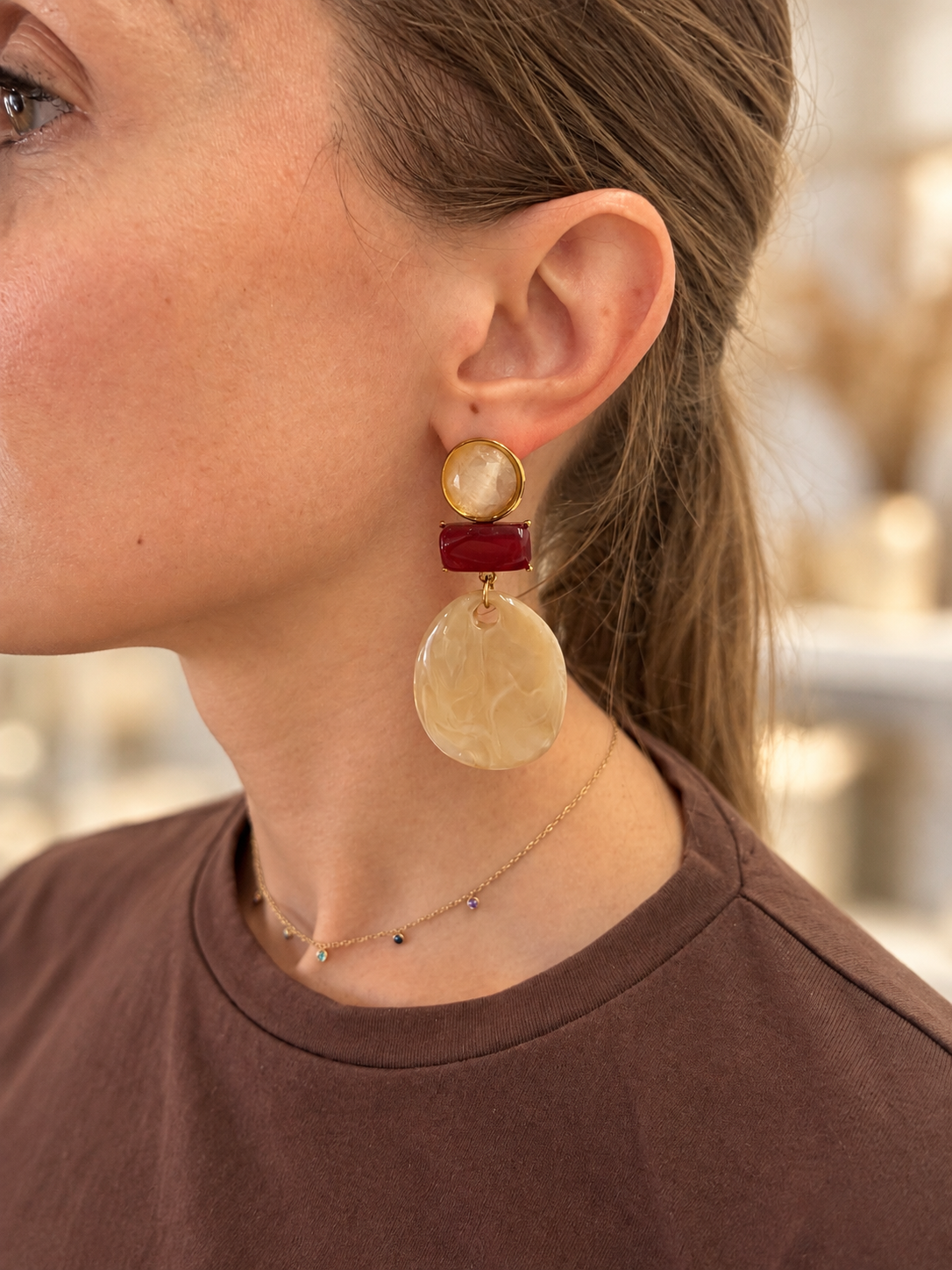 Boucles d’oreilles à 3 niveaux pendantes multi-coloris