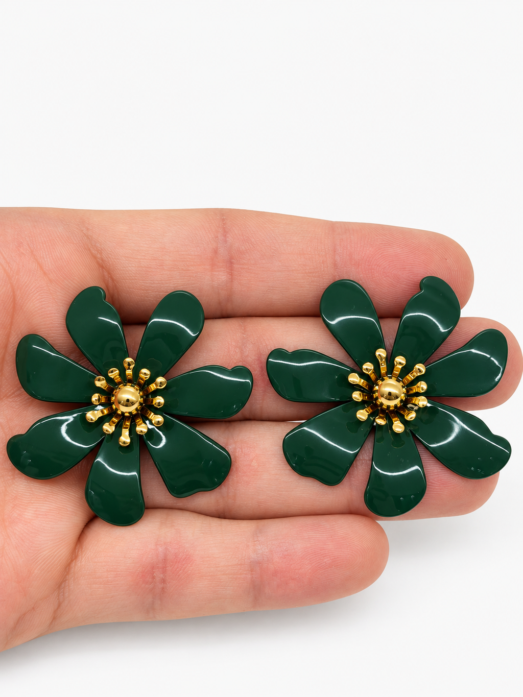 Boucles d’oreilles fleurs vertes et dorées