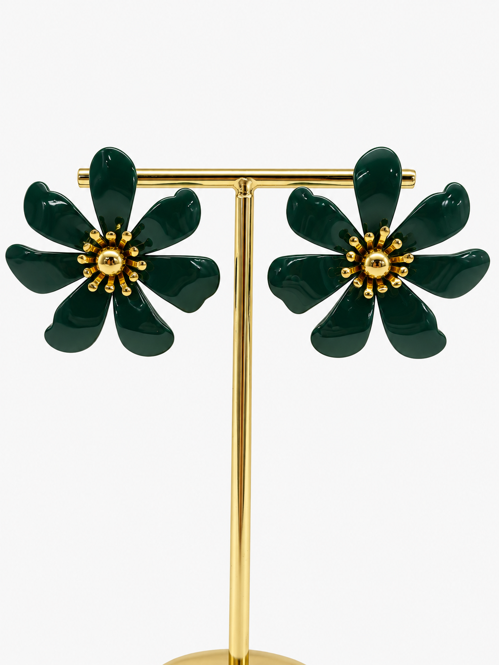 Boucles d’oreilles fleurs vertes et dorées