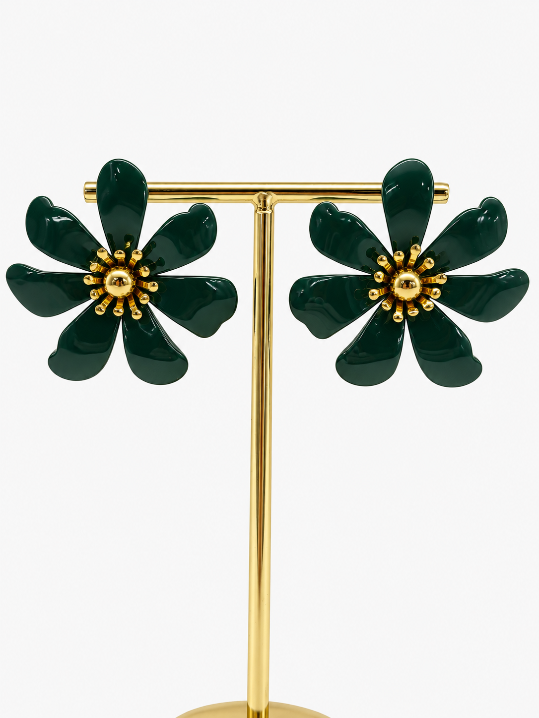 Boucles d’oreilles fleurs vertes et dorées