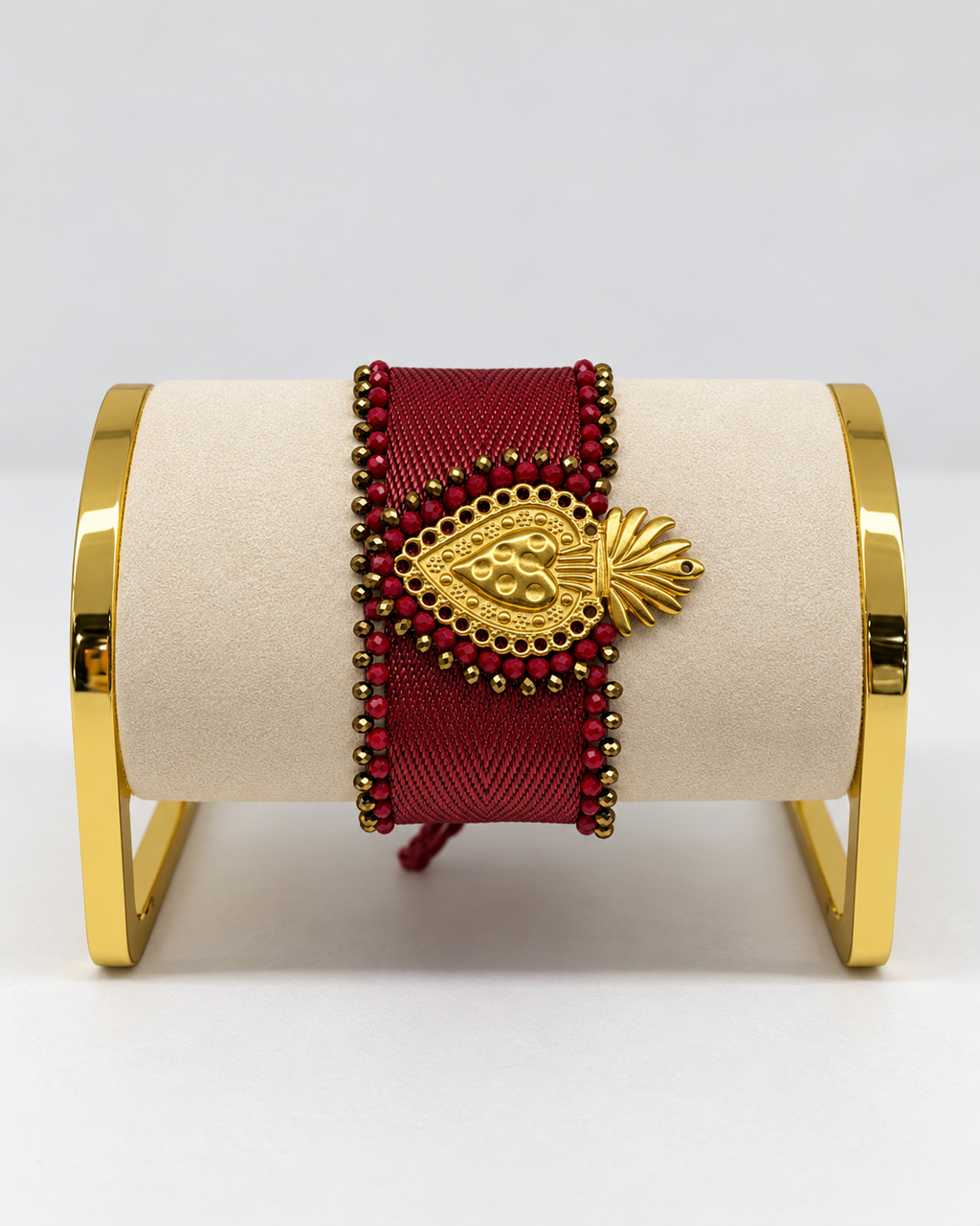 Bracelet manchette indien à cœur doré et perles scintillantes