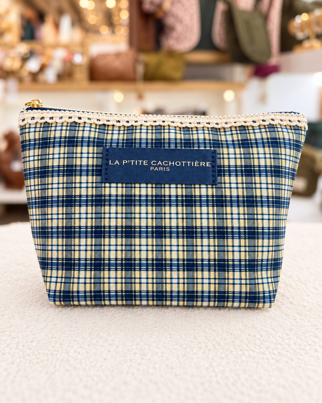 Pochette en coton zippée fleurie avec dentelle