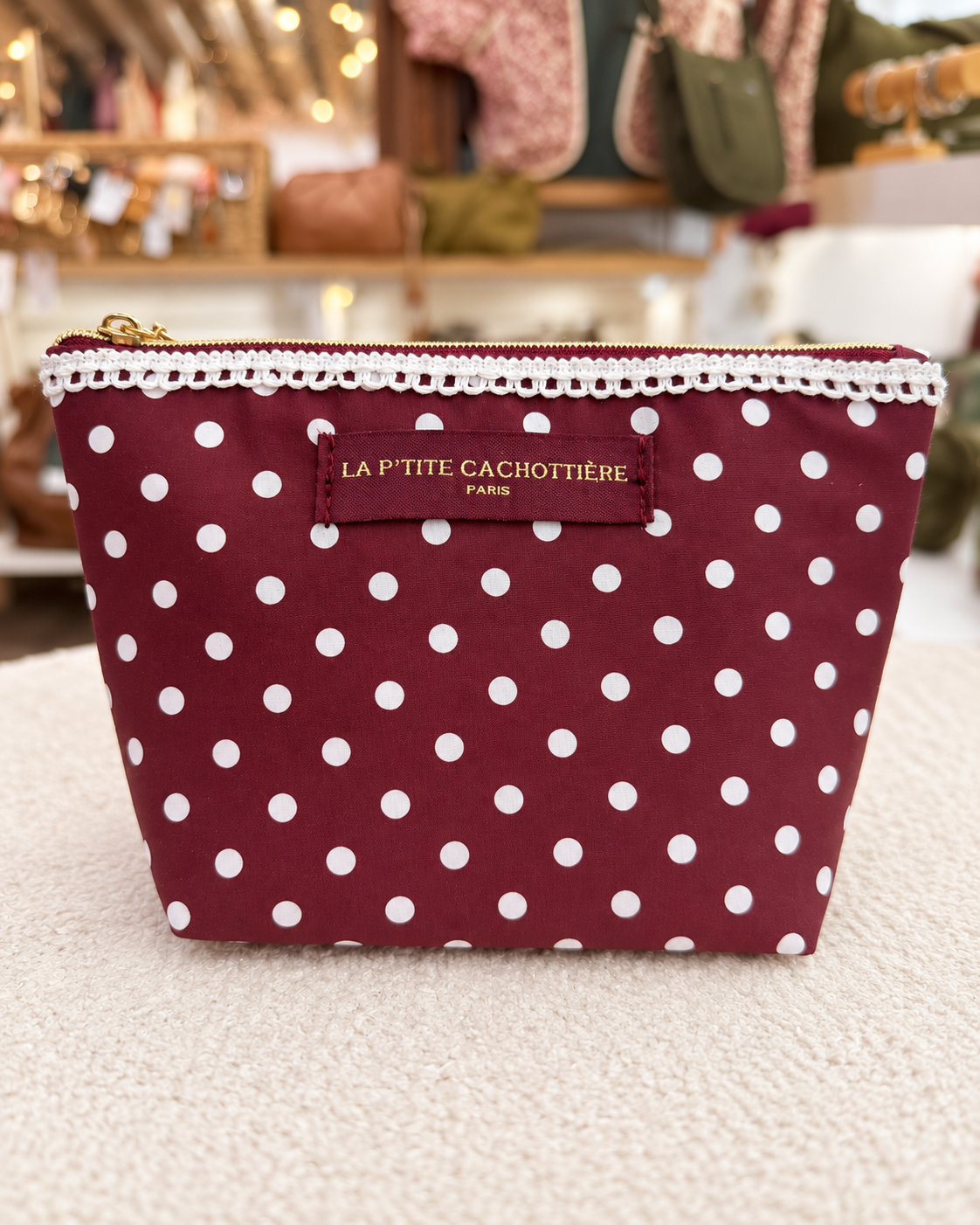 Pochette en coton zippée fleurie avec dentelle