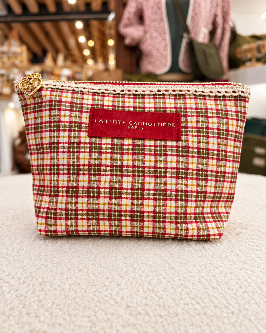 Pochette en coton zippée fleurie avec dentelle