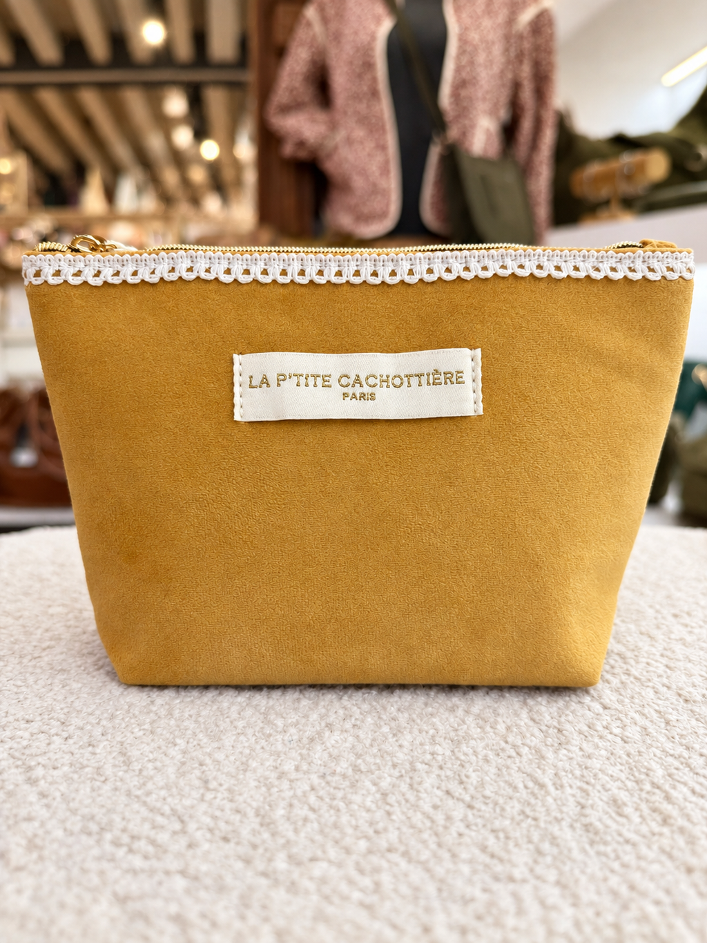Pochette en coton zippée fleurie avec dentelle