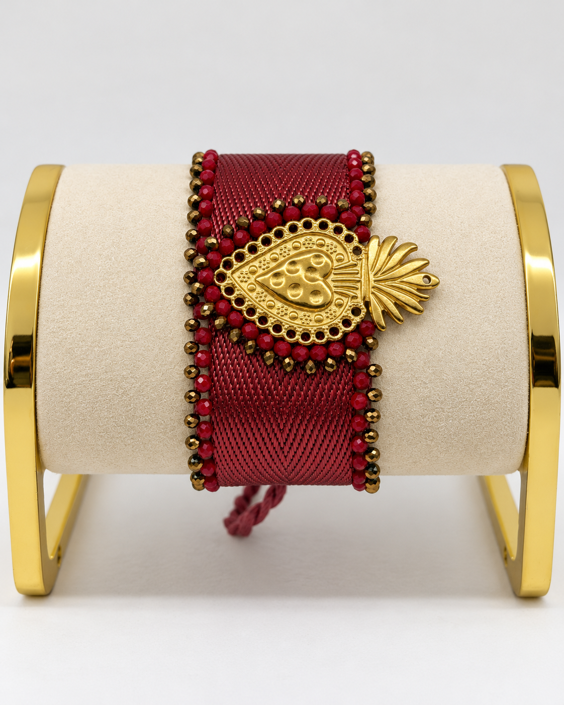 Bracelet manchette indien à cœur doré et perles scintillantes